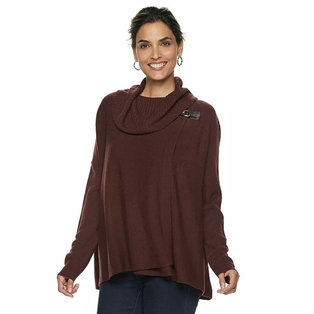 Napa Valley Sweater Cowlneck Buckle-Detail Dolman Long Sleeve Dark Brown XL‎